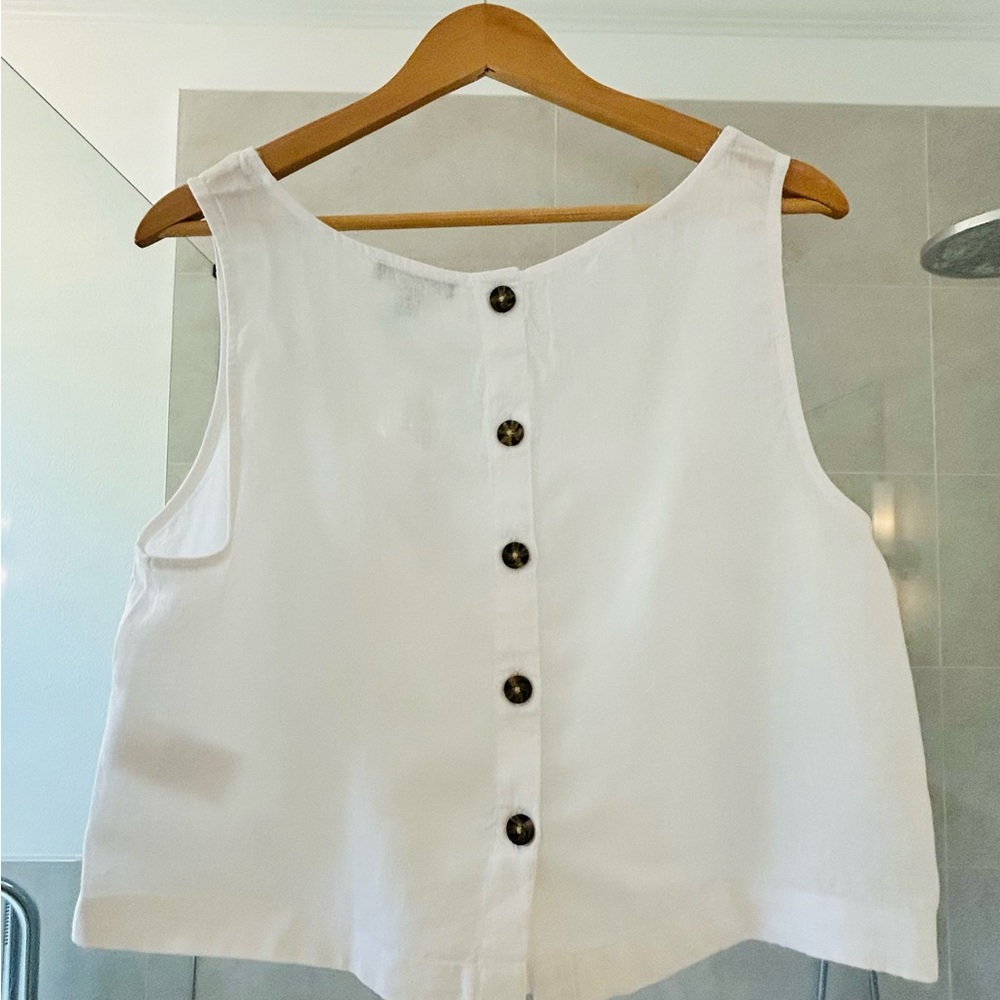 J Crew white Squareneck button-back top in linen M NWT - Picture 8 of 8